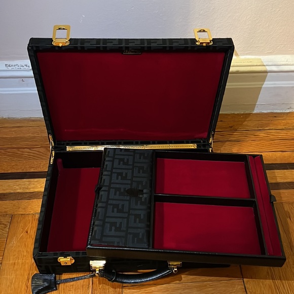 SALE!! Fendi unisex FF jacquard logo monogram jewlery trunk briefcase bag - Picture 12 of 15